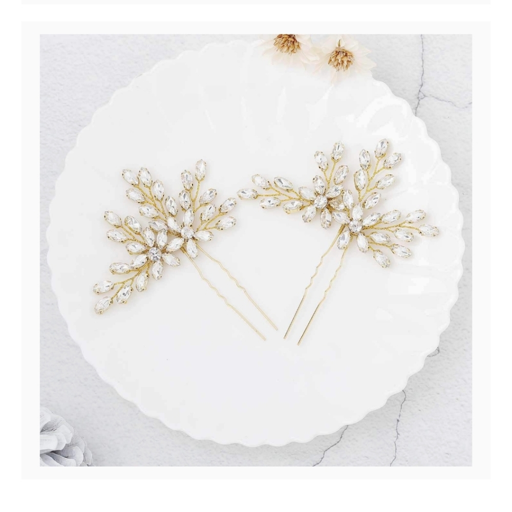 Gold Rhinestone headpiece pins - Picture 6 of 9